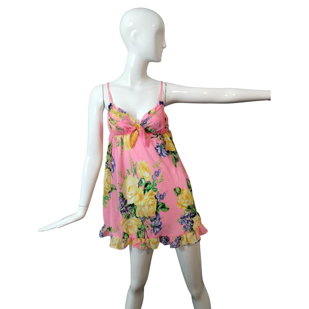 Y2K Betsey Johnson Women's size Medium‎ Floral Bow Fairy Babydoll Lingerie Cami